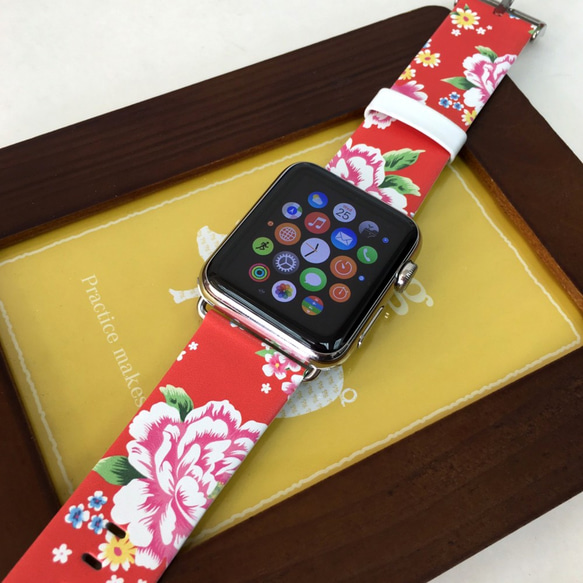 Apple Watch Strap Series 1 & Series 2 真皮手錶帶 更換式蘋果錶帶 - 中國大紅花 第2張的照片