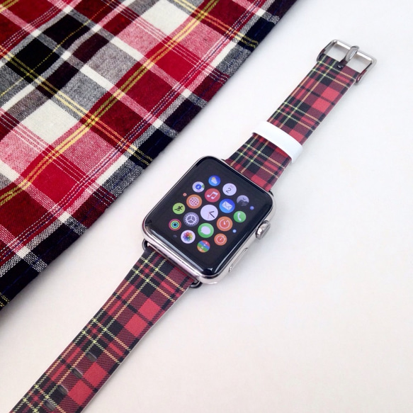 Apple Watch Strap Series 1 & Series 2 真皮手錶帶 更換式蘋果錶帶 - 紅色格子 第1張的照片