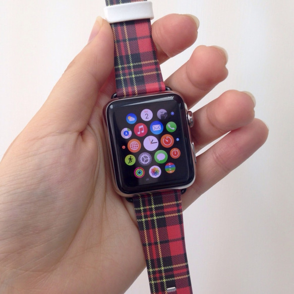 Apple Watch Strap Series 1 & Series 2 真皮手錶帶 更換式蘋果錶帶 - 紅色格子 第2張的照片