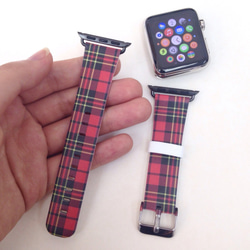 Apple Watch Strap Series 1 & Series 2 真皮手錶帶 更換式蘋果錶帶 - 紅色格子 第3張的照片