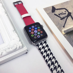 Apple Watch Strap Series 1 & Series 2 真皮手錶帶 更換式蘋果錶帶 - 粉紅與千鳥格 第2張的照片