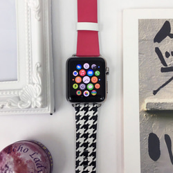 Apple Watch Strap Series 1 & Series 2 真皮手錶帶 更換式蘋果錶帶 - 粉紅與千鳥格 第3張的照片