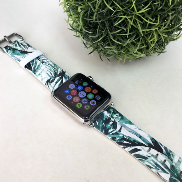 緑の葉 - 交換可能なリンゴとリンゴストラップウォッチシリーズ1＆シリーズ2レザーの時計ストラップ 2枚目の画像