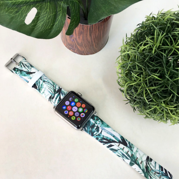 Apple Watch Strap Series 1 & Series 2 真皮手錶帶 更換式蘋果錶帶 - 綠色的樹葉 第3張的照片