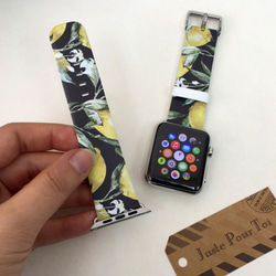 Apple Watch Strap Series 1 & Series 2 真皮手錶帶 更換式蘋果錶帶 - 黑色與檸檬 第3張的照片