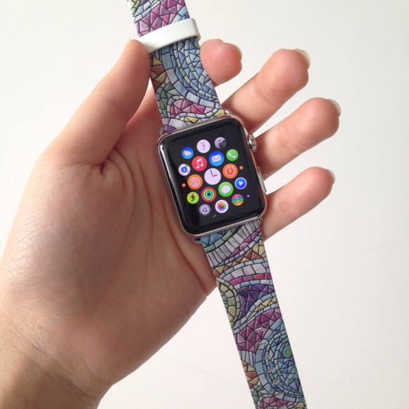 Apple Watch Strap Series 1 & Series 2 真皮手錶帶 更換式蘋果錶帶 - 彩色馬賽克 第3張的照片