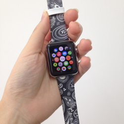 Apple Watch Strap Series 1 & Series 2 真皮手錶帶 更換式蘋果錶帶 - 黑色佩斯利 第2張的照片