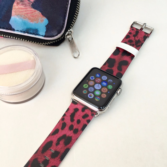 Apple Watch Strap Series 1 & Series 2 真皮手錶帶 更換式蘋果錶帶 - 粉紅色豹紋 第2張的照片