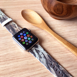 交換可能なAppleとAppleのストラップウォッチシリーズ1＆シリーズ2レザーの時計ストラップ - 茶色の模造木津 2枚目の画像