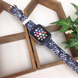 Apple Watch Strap Series 1 & Series 2 真皮手錶帶 更換式蘋果錶帶 - 深藍色葉子 第1張的照片