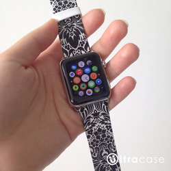 交換可能なリンゴとリンゴストラップウォッチシリーズ1＆シリーズ2レザーの時計ストラップ - 黒と白のパターン 1枚目の画像