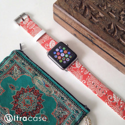 Apple Watch Strap Series 1 & Series 2 真皮手錶帶 更換式蘋果錶帶 - 橙色夏威夷花 第2張的照片