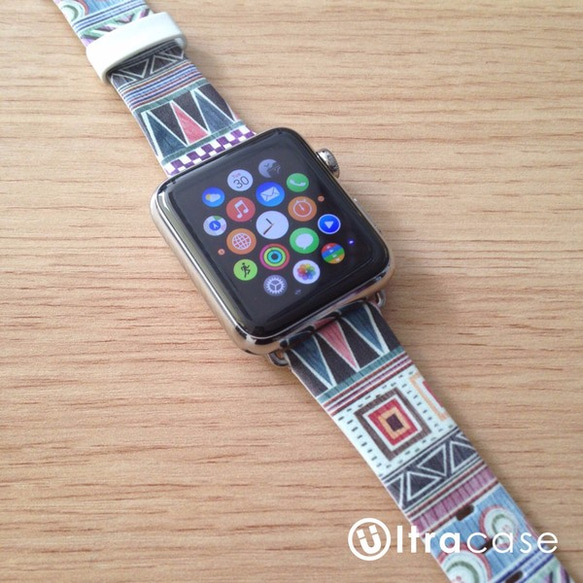 Apple Watch Strap Series 1 & Series 2 真皮手錶帶 更換式蘋果錶帶 - 彩色民族部落 第1張的照片
