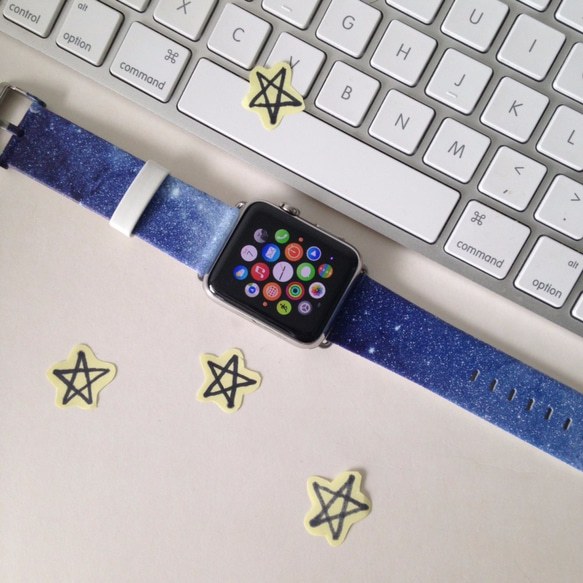 Apple Watch Strap Series 1 & Series 2 真皮手錶帶 更換式蘋果錶帶 - 藍色星空 第2張的照片