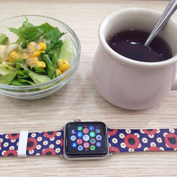 Apple Watch Strap Series 1 & Series 2 真皮手錶帶 更換式蘋果錶帶 - 藍紅色圓形 第2張的照片