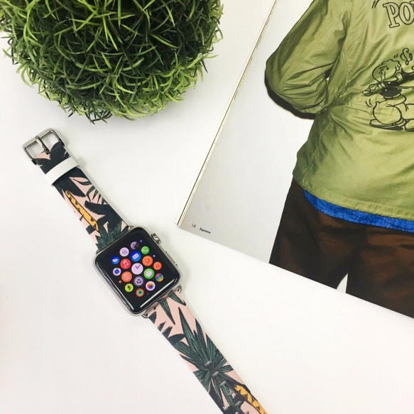 Apple Watch Strap Series 1 & Series 2 真皮手錶帶 更換式蘋果錶帶 - 檀香山樹葉 第3張的照片