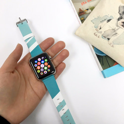 Apple Watch Strap Series 1 & Series 2 真皮手錶帶 更換式蘋果錶帶 - 湖水綠色幾何 第2張的照片