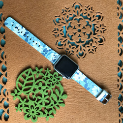 Apple Watch Strap Series 1 & Series 2 真皮手錶帶 更換式蘋果錶帶 - 藍綠色的花 第2張的照片