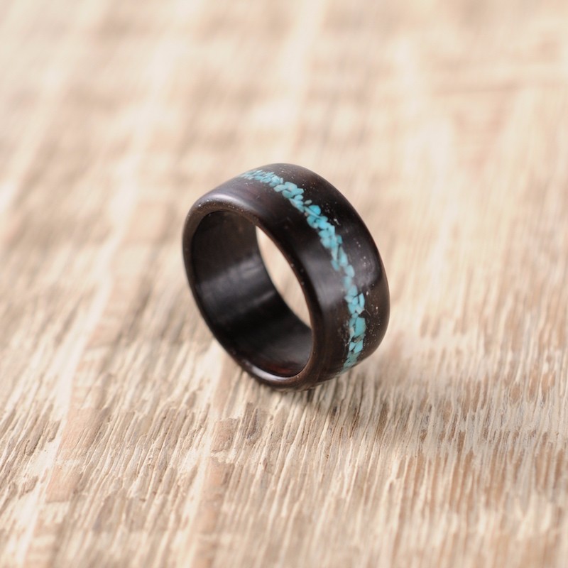 エボニー+ターコイズのウッドリング