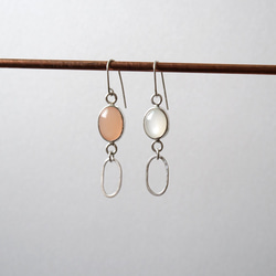 橘白月光石純銀耳環 Peach and white moonstones silver earrings 第2張的照片