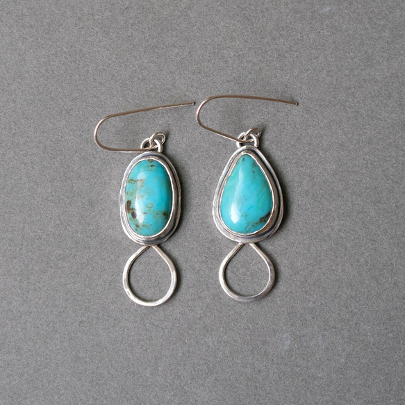 美國綠松石純銀耳環 American turquoise silver earrings 第1張的照片