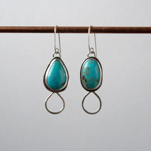 美國綠松石純銀耳環 American turquoise silver earrings 第2張的照片