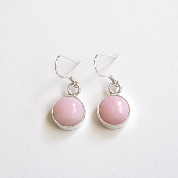 粉紅蛋白石純銀耳環 Pink opal silver earrings 第1張的照片