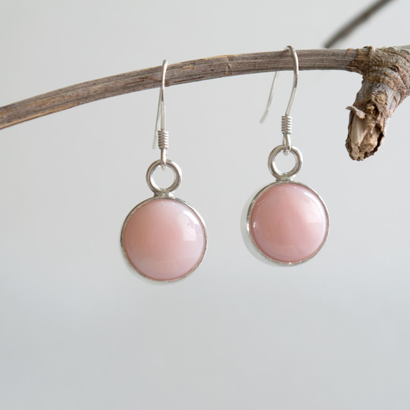 粉紅蛋白石純銀耳環 Pink opal silver earrings 第2張的照片