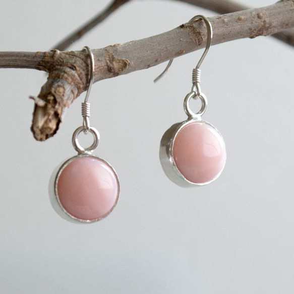粉紅蛋白石純銀耳環 Pink opal silver earrings 第3張的照片