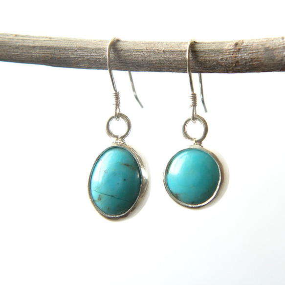 美國綠松石純銀耳環 American turquoise silver earrings 第2張的照片