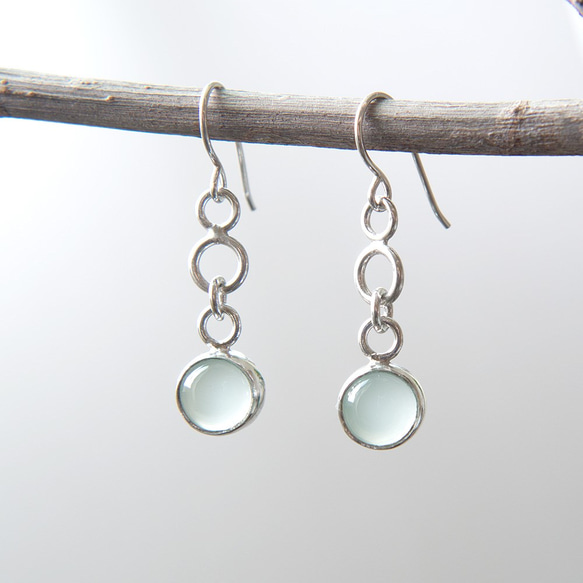 水綠玉髓純銀耳環 Aqua chalcedony silver earrings 第2張的照片