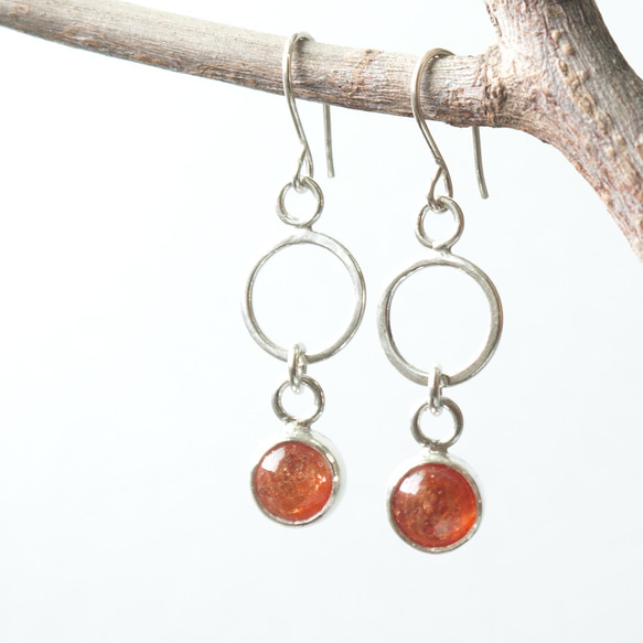 太陽石純銀耳環 Sunstone silver earrings 第3張的照片