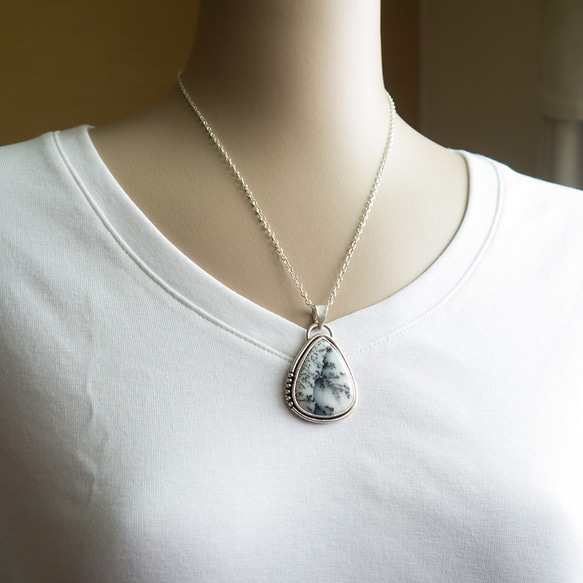樹枝瑪瑙純銀墜 Dendrite agate silver pendant 第6張的照片