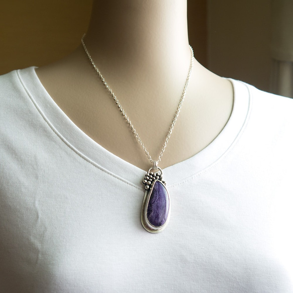 紫龍晶純銀墜 Charoite silver pendant 第6張的照片