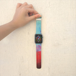 § AppleWatch 38mm / 42mm 真皮手錶帶 蘋果錶帶 §   紅藍油彩 第2張的照片