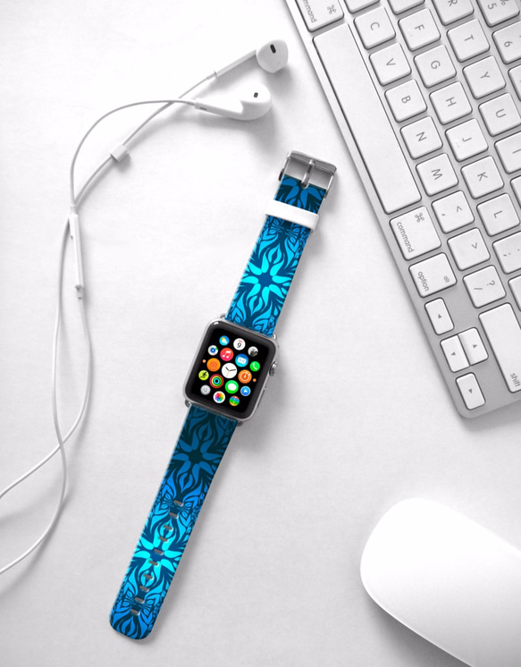 §AppleWatch 38ミリメートル/ 42ミリメートルレザーストラップ腕時計アップル§ブルークロス 1枚目の画像
