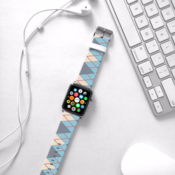 § AppleWatch 38mm / 42mm 真皮手錶帶 蘋果錶帶 § 黃藍色格子紋 第3張的照片