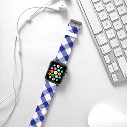 § AppleWatch 38mm / 42mm 真皮手錶帶 蘋果錶帶 §    藍白色格子紋 第3張的照片