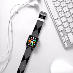 § AppleWatch 38mm / 42mm 真皮手錶帶 蘋果錶帶 § 灰黑色菱形 第3張的照片