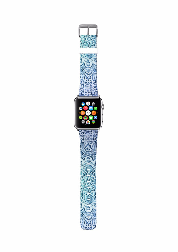 § AppleWatch 38mm / 42mm 真皮手錶帶 蘋果錶帶 §   天藍色曼陀羅 第2張的照片