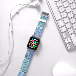 § AppleWatch 38mm / 42mm 真皮手錶帶 蘋果錶帶 §   天藍色曼陀羅 第3張的照片