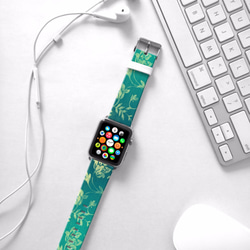 § AppleWatch 38mm / 42mm 真皮手錶帶 蘋果錶帶 § 湖水綠色花紋 第3張的照片