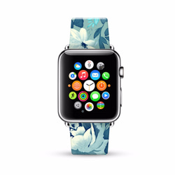 AppleWatch 38ミリメートル/ 42ミリメートルレザー腕時計ストラップ§リンゴの青い薔薇柄§ 1枚目の画像