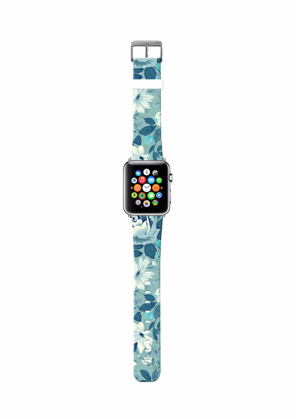 § AppleWatch 38mm / 42mm 真皮手錶帶 蘋果錶帶 §     藍色玫瑰花紋 第2張的照片