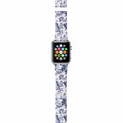 § AppleWatch 38mm / 42mm 真皮手錶帶 蘋果錶帶 §   藍色玫瑰花紋 第2張的照片