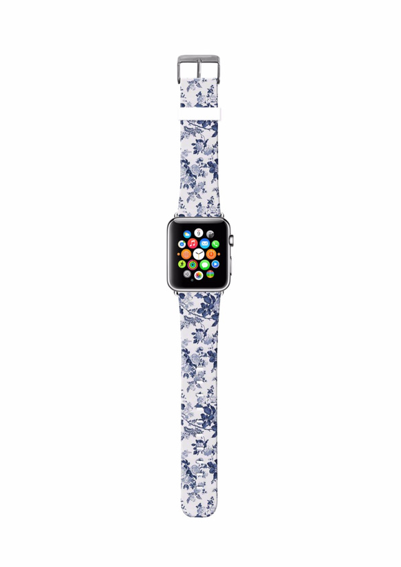 § AppleWatch 38mm / 42mm 真皮手錶帶 蘋果錶帶 §   藍色玫瑰花紋 第2張的照片