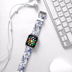 § AppleWatch 38mm / 42mm 真皮手錶帶 蘋果錶帶 §   藍色玫瑰花紋 第3張的照片