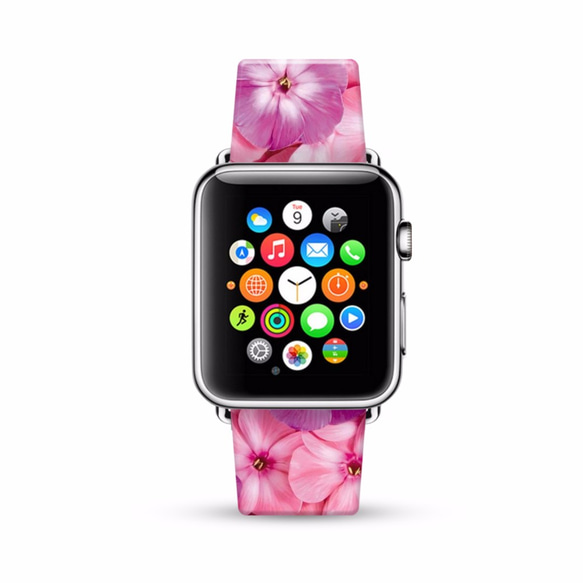 AppleWatch 38ミリメートル/ 42ミリメートルレザーストラップ腕時計アップル§ピンク朝顔を§ 1枚目の画像