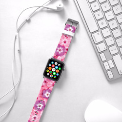 § AppleWatch 38mm / 42mm 真皮手錶帶 蘋果錶帶 § 粉紅色牽牛花 第3張的照片