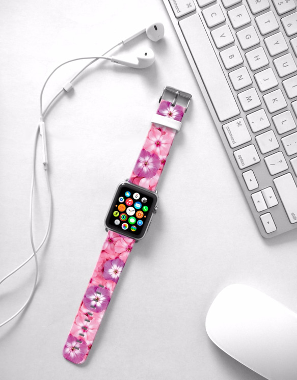 § AppleWatch 38mm / 42mm 真皮手錶帶 蘋果錶帶 § 粉紅色牽牛花 第3張的照片